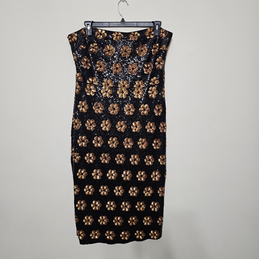 Alex Marie Dress 18 Black Gold Strapless Midi Sleeveless Sequin Embroidery 1061 - Picture 2 of 12